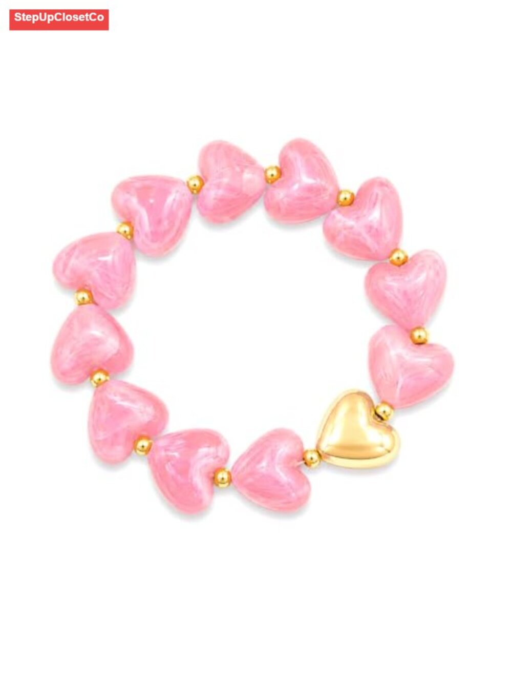Chunky Resin Bead Stretch Bracelet for Women, Heart Charm, Boho Summer Jewelry